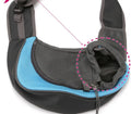 Polyester pet backpack carrier in blue colour showing structured design with ventilation and carrying straps
