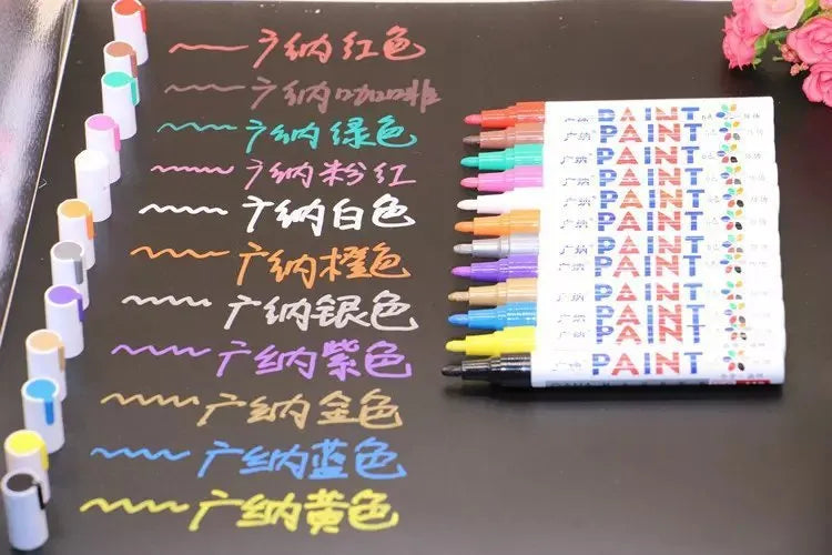Permanent paint marker pen for car tyre tread and metal CD repair, 14.3 cm, 12 colours available