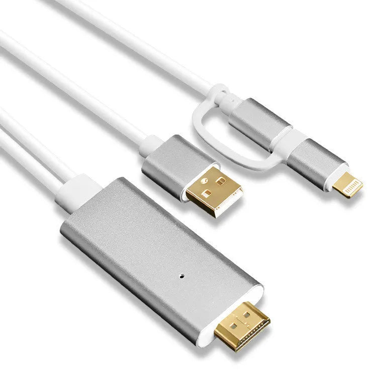 2 in 1 plug-and-play cable with HDMI interface, 2 metre length, silver colour