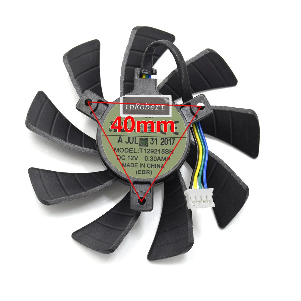 Black square graphics card cooling fan showing 4-pin connector and 85mm dimensions