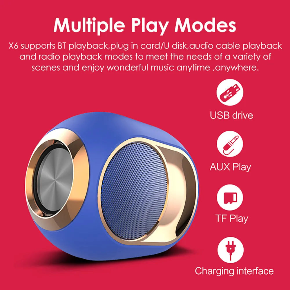 X6 Bluetooth speaker subwoofer wireless in black with front grille and control buttons
