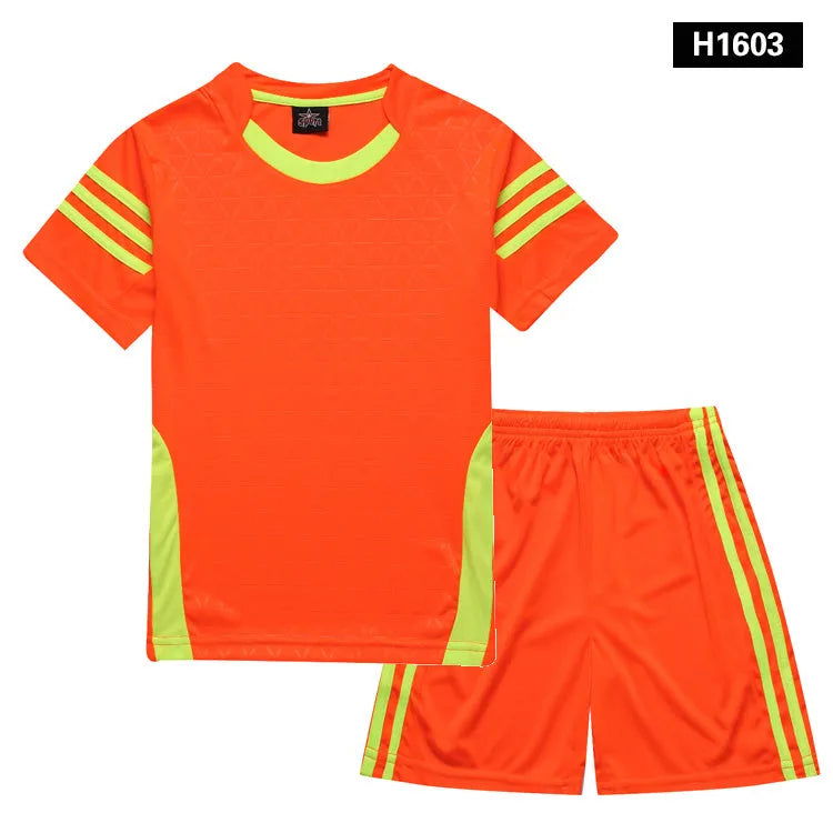Children's football suit player version short suit in blue with white trim, available in multiple sizes