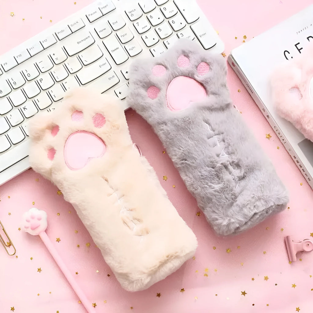 Soft plush cat paw bag in Korean style with beige colour and compact 23x12.5cm size
