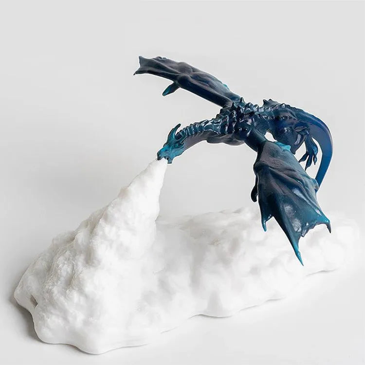 3D-printed dragon night light with red breathing light effect and USB charging cable
