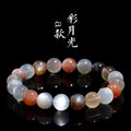 Natural moonstone Duobao bracelet with 8mm beads showcasing a colourful moonlight effect on an adjustable band.