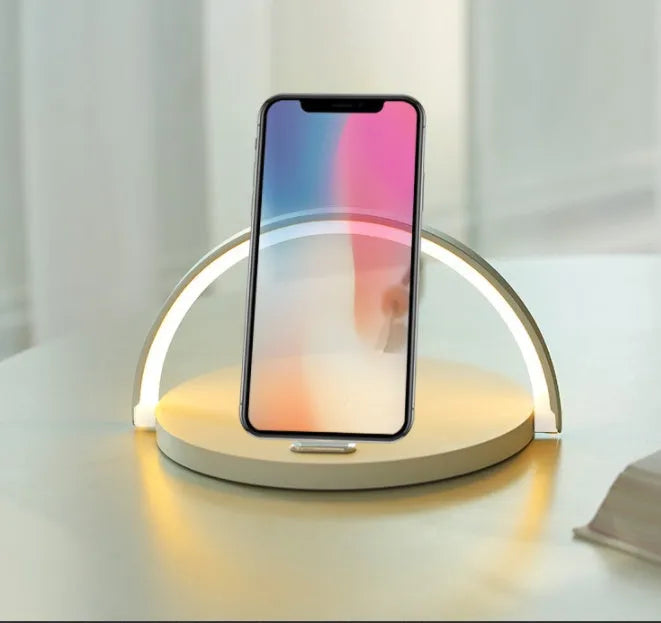 10W wireless charger block holder with foldable phone stand and LED lamp in Dark Green colour