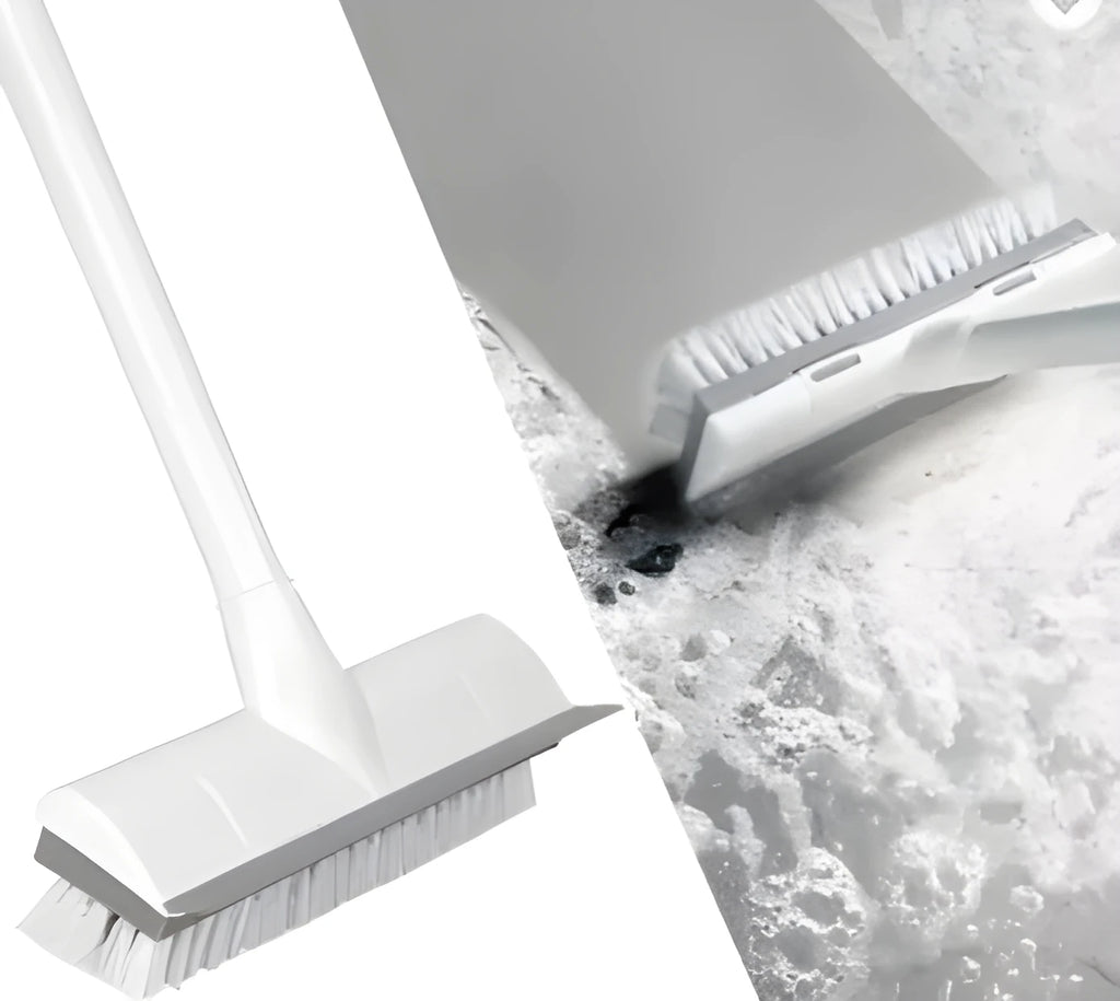 2 in 1 floor scrub brush and scraper with stiff bristles and foldable three-section steel handle