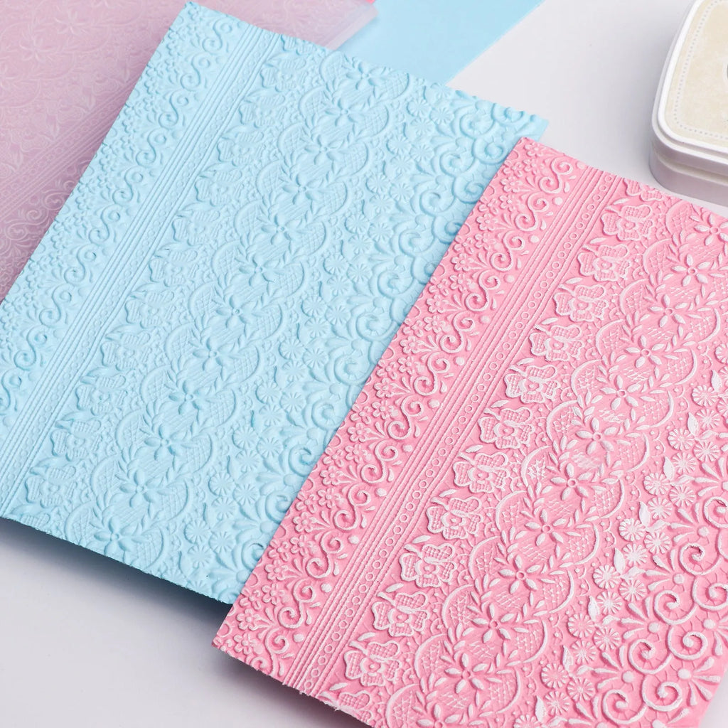 Plastic concave-convex embossing template, 11.5 x 16 cm, in colour AT0110, with raised and recessed pattern for DIY crafting