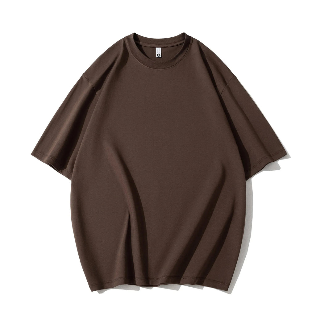 Cotton blend short sleeve pullover top in slim fit with collage stitching, available in multiple solid colours