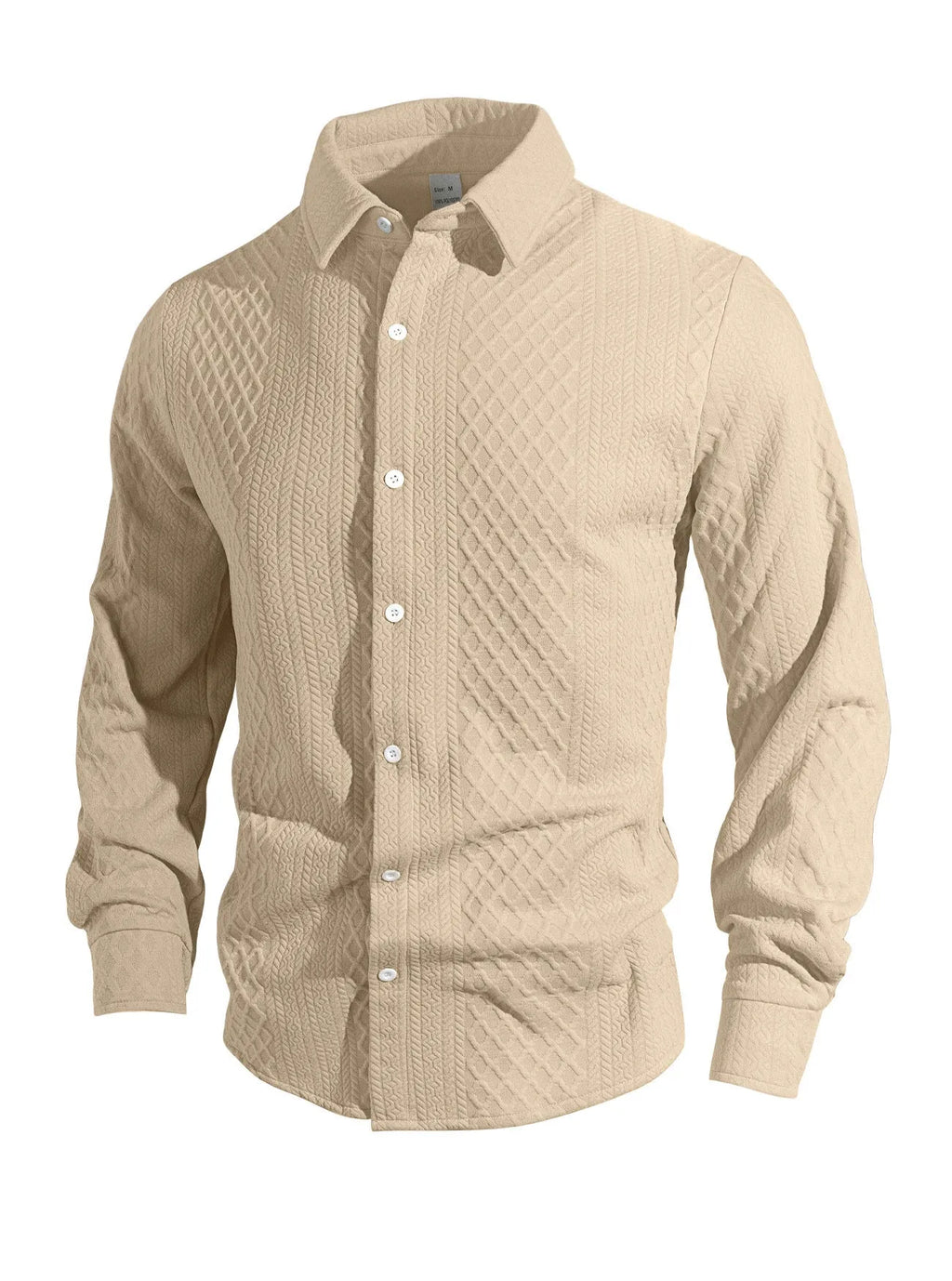Men's knitted floral slim fit shirt with lapel collar, long sleeves and 3D patch pocket, available in seven colours.