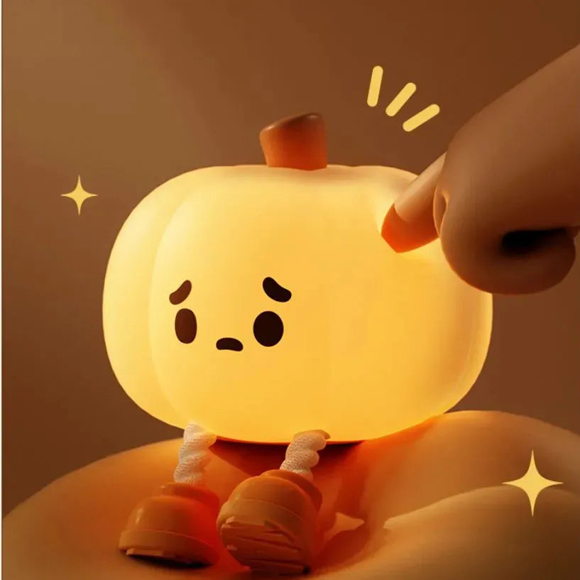 Soft silicone pumpkin-shaped night light with touch controls