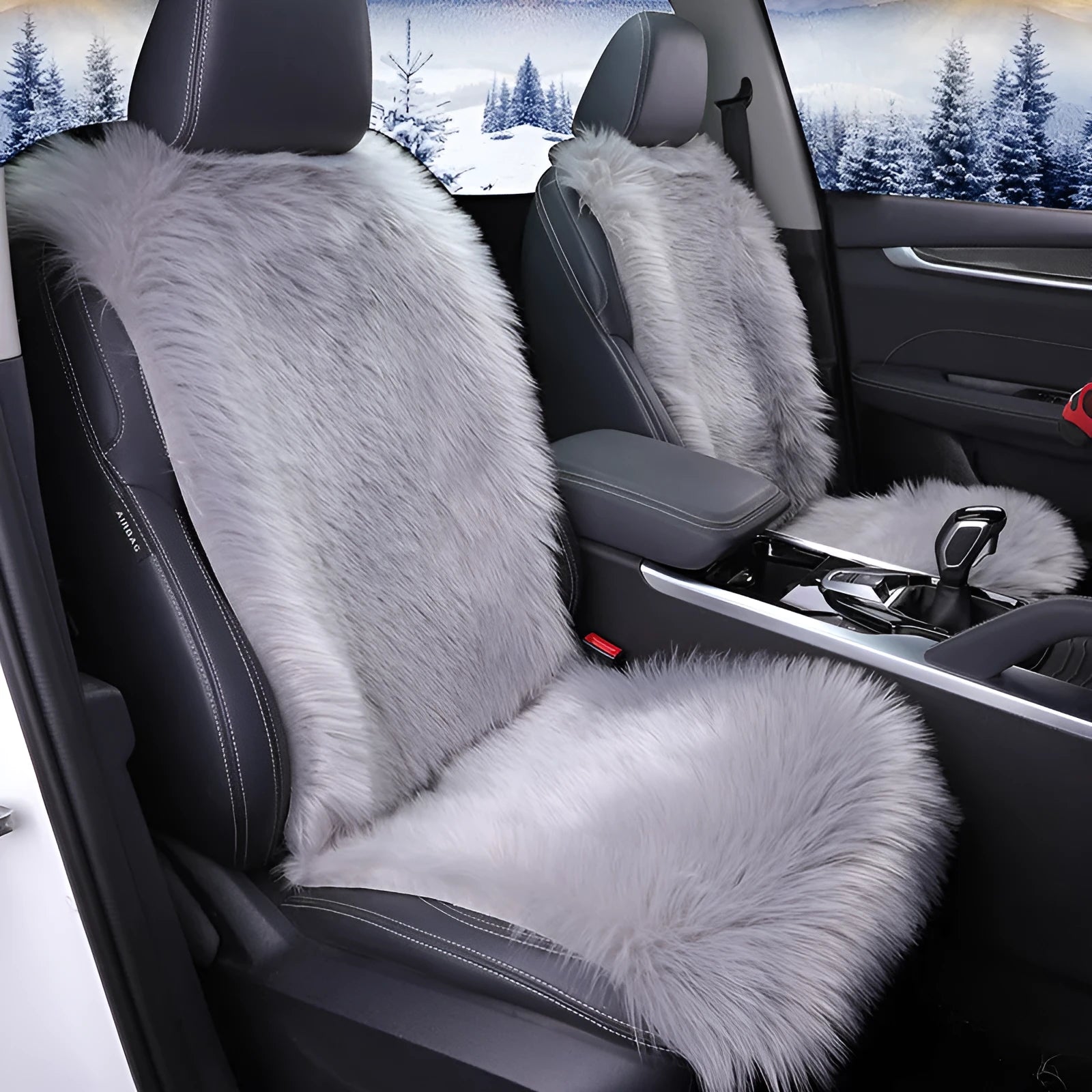 All-inclusive plush car seat cover cushion for driver seat, soft high-density fabric, grey