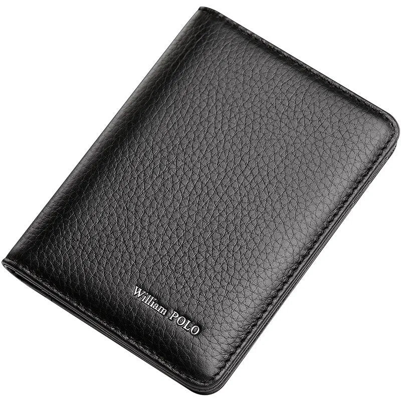 Ultra-thin cowhide driver's license card ID bag in solid colour, black, for men and women