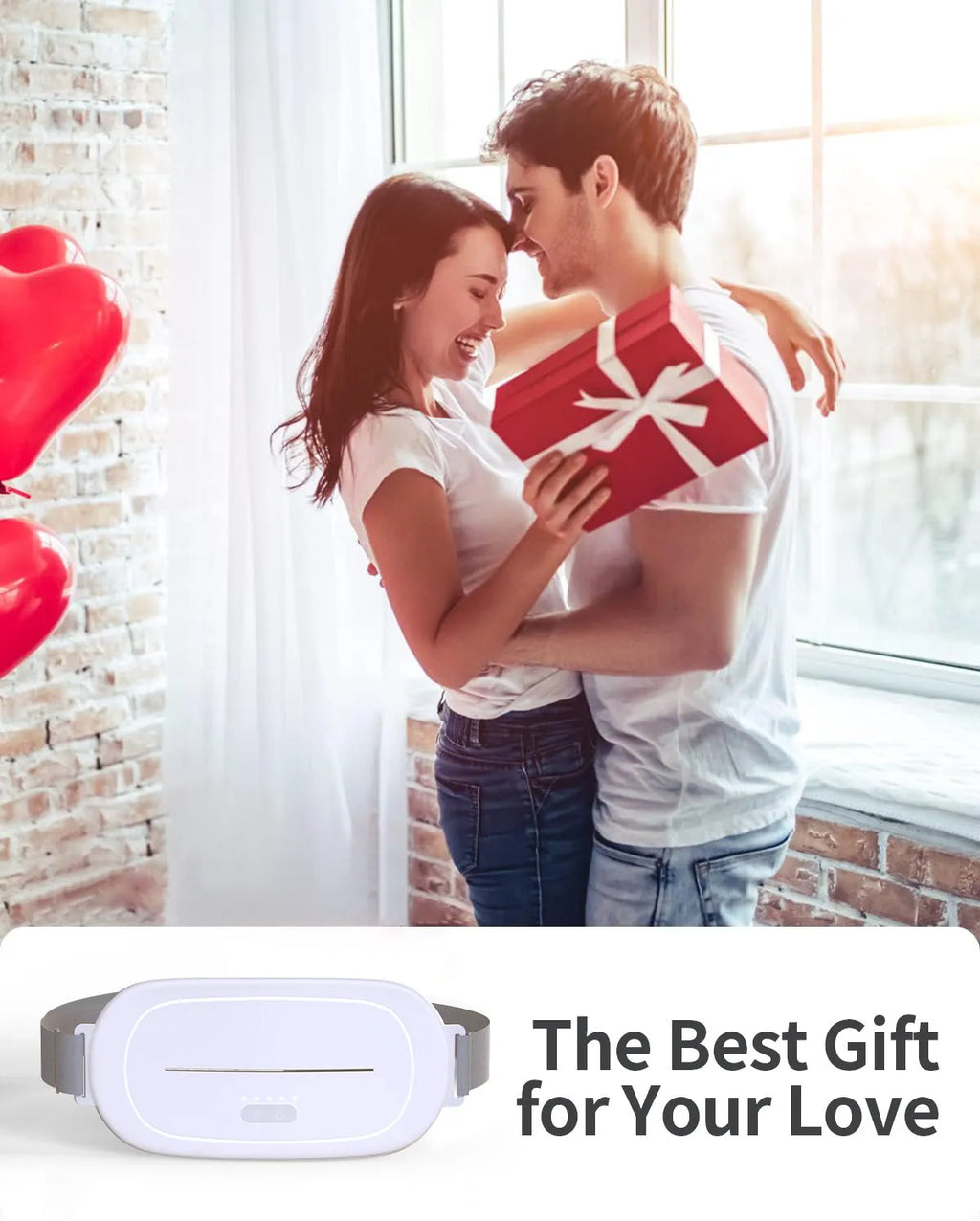 White fabric uterine warming device showing flexible design for abdominal placement.