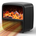 Black or white desktop electric space heater, 220x220x150mm, with ceramic heating, 1000-1500W power, and LED flame effect.