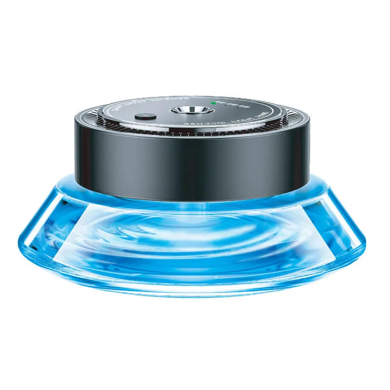 Refillable smart spray car air freshener diffuser in black or green with separate 50ml fragrance bottles.