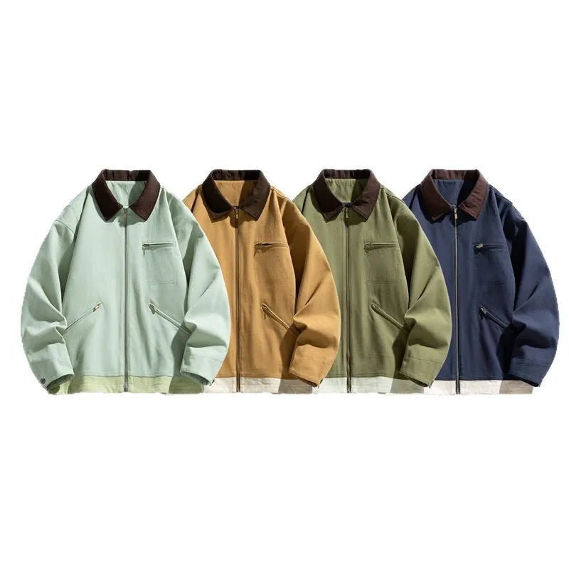 Men's retro workwear jacket with contrast lapels in loose autumn fit