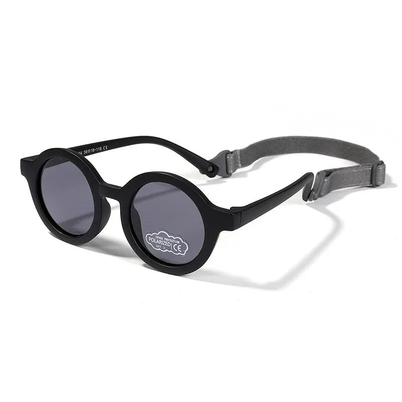 Children's silicone sunglasses with round frame and polarized lenses for 0-3 year olds