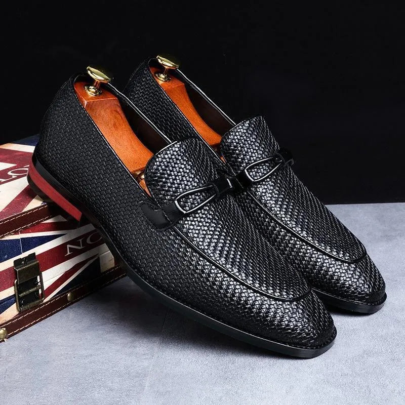 Big Yards men leather shoes solid colour black plain toe cow split leather oversleeve style