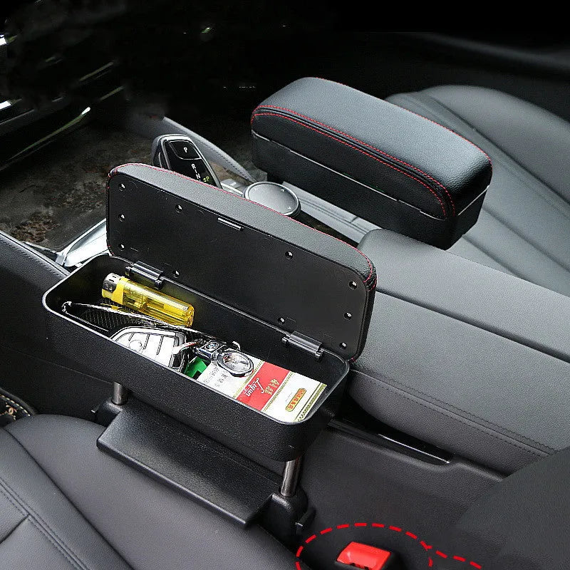 Universal car armrest box with wireless charging and adjustable PU leather armrest pad