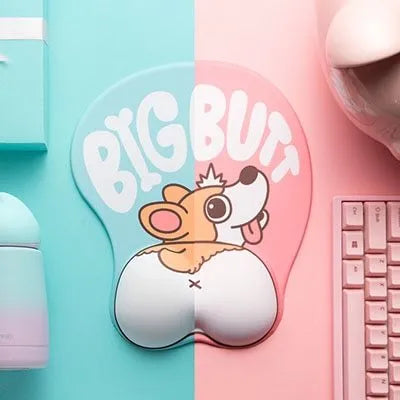 Corgi design 3D ergonomic mouse pad with wrist support cushion in blue colour