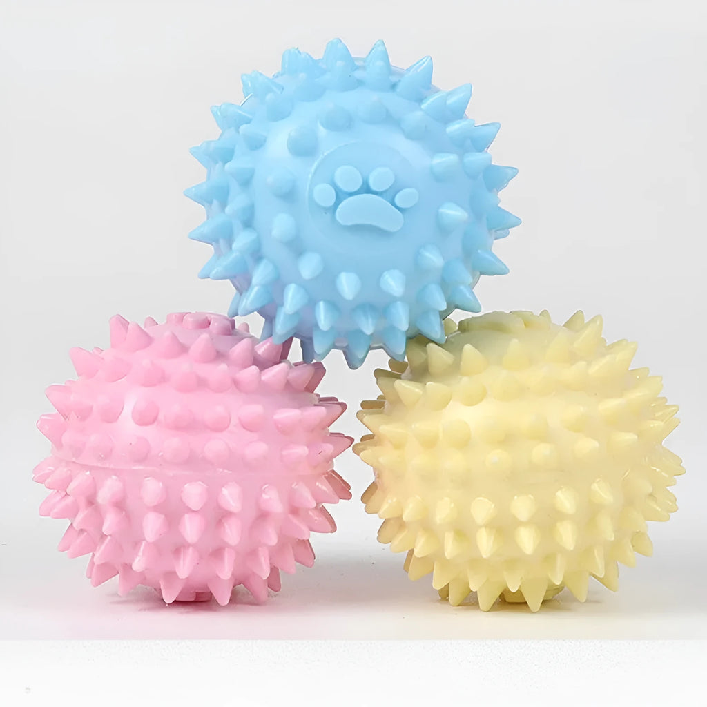 Blue TPR pet chewing ball with footprint texture, 6cm diameter, for dog and cat dental care