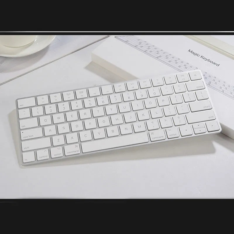 White ultra-thin metal Bluetooth wireless keyboard with multimedia function keys for Apple devices