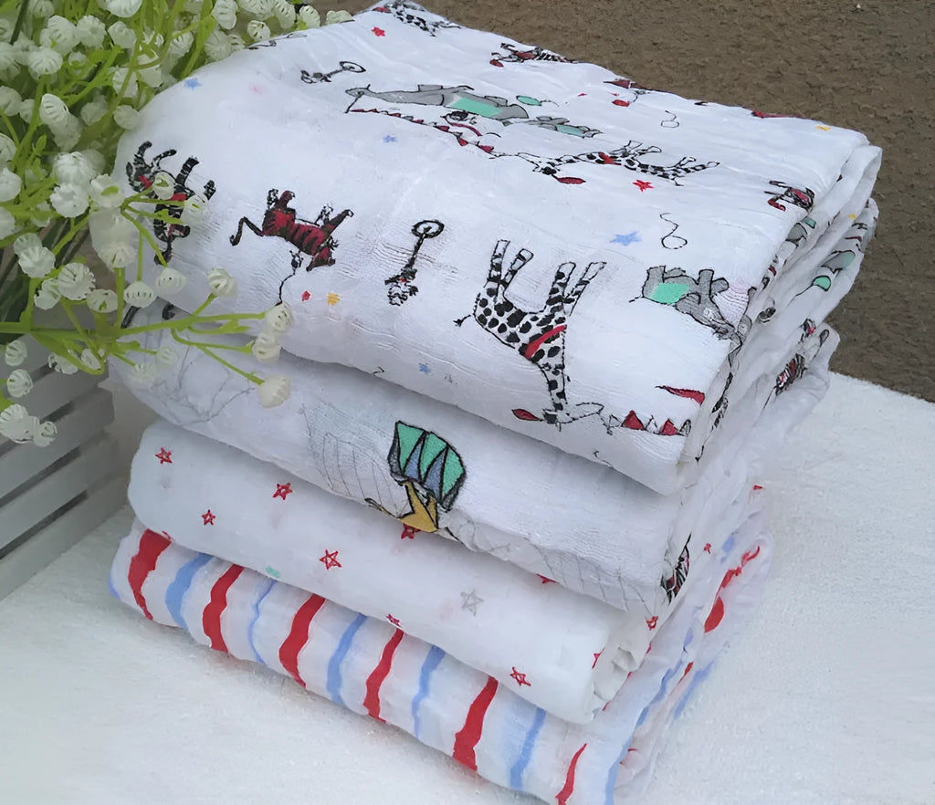 Cotton gauze baby blanket 120x120cm combed cotton muslin swaddle with balloon elephant print