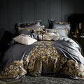 100% cotton embroidered bedding set with duvet cover, bed sheet and pillowcases in grey or red