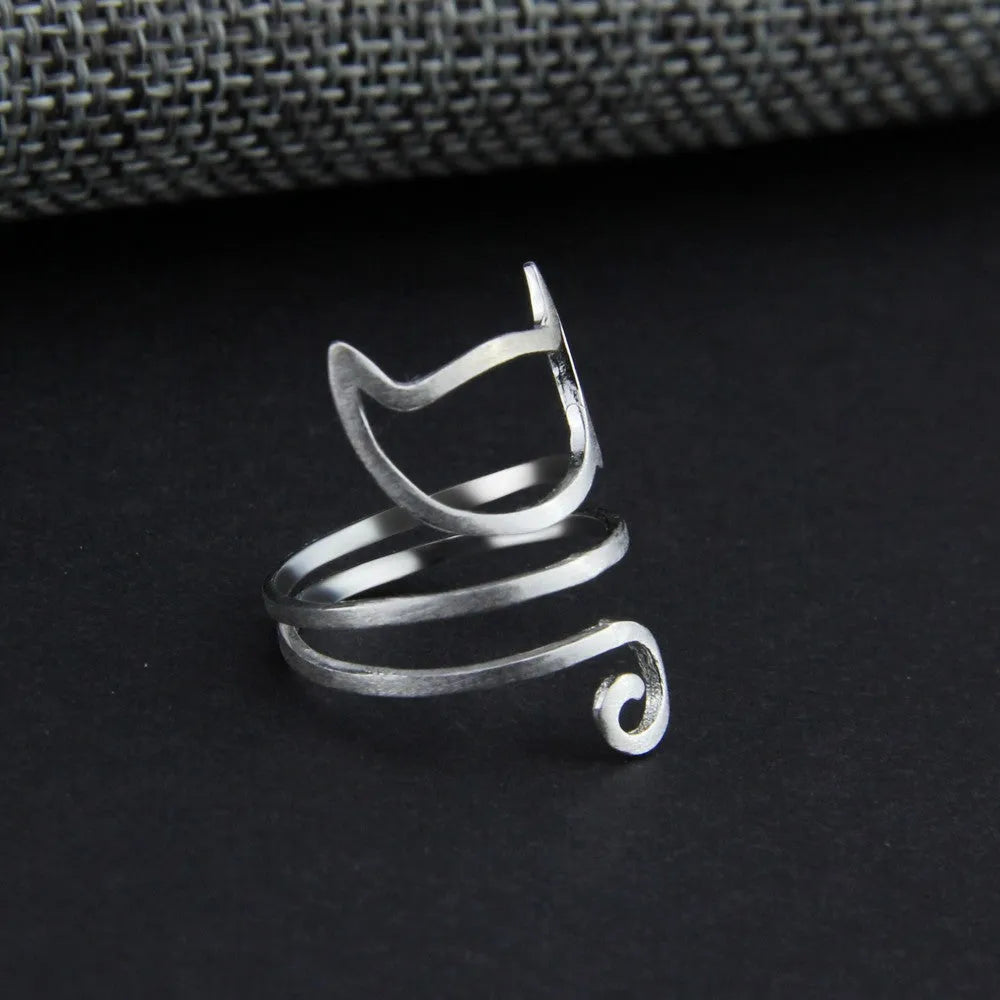 925 sterling silver adjustable cat outline ring, 11 x 17 mm silver ring, 6g, with velvet bag
