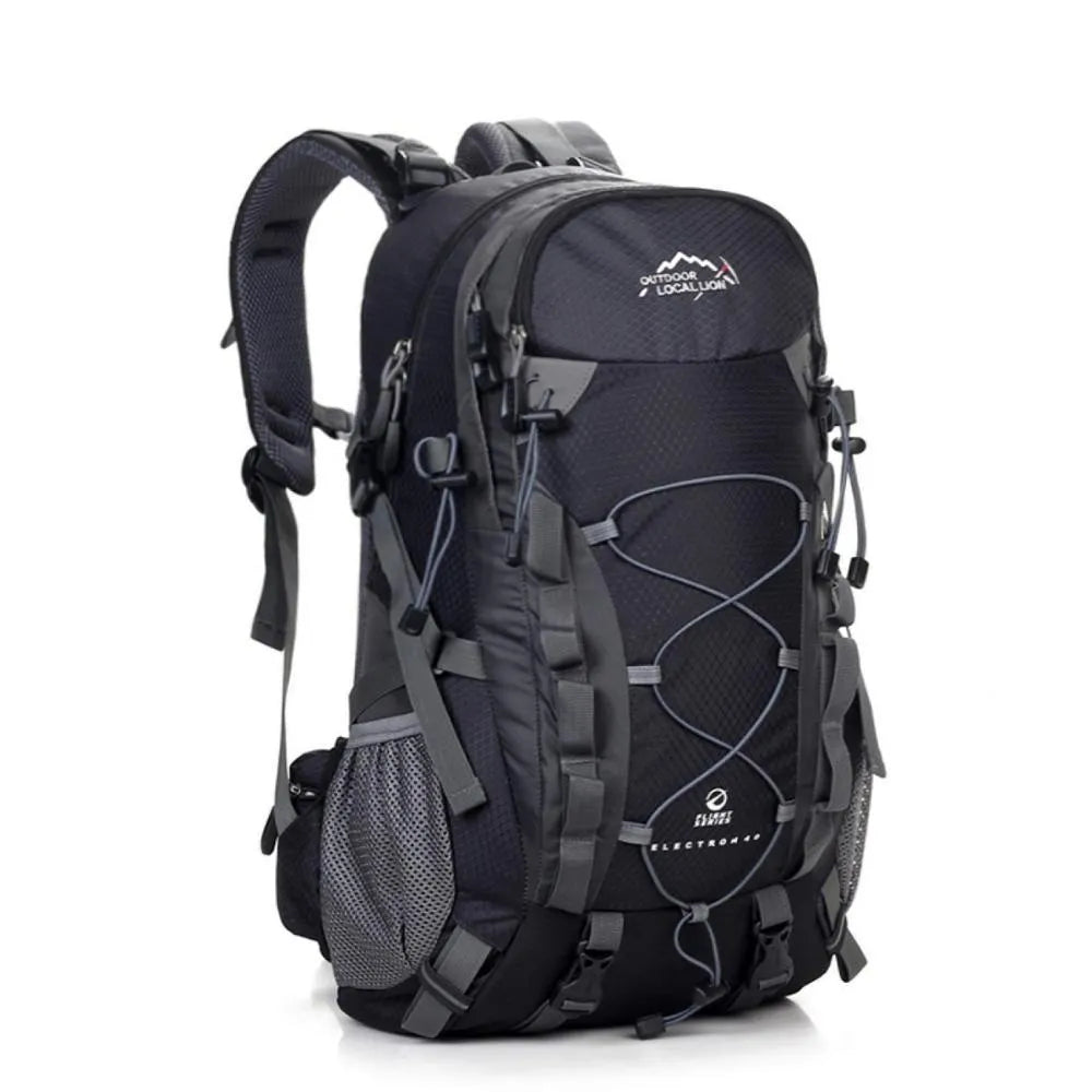 Green outdoor sports backpack with 20-35L capacity for hiking and camping activities