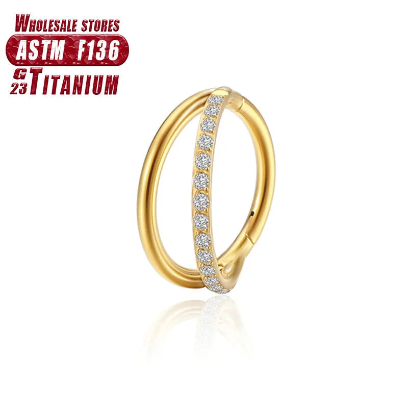 Titanium alloy fork nose ring in silver with diamond accent and plain black finish options
