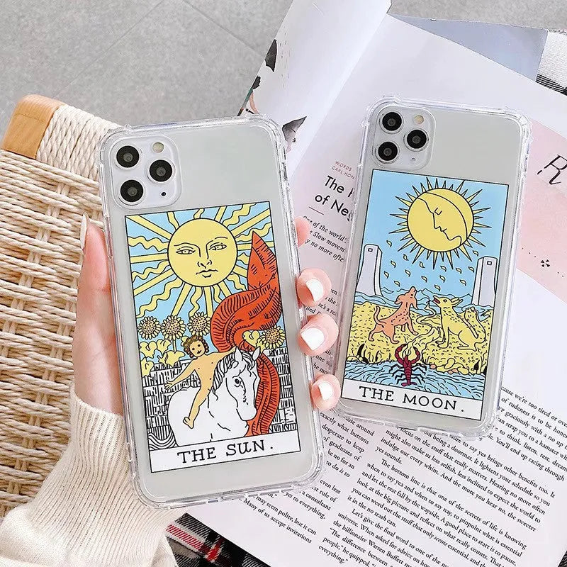 Creative Mythology graffiti design silicone TPU back cover case for iPhone on a sun-coloured background.