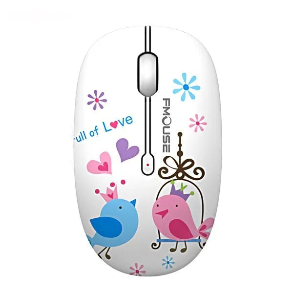 FMOUSE mini wireless mouse 1600DPI silent 2.4G with USB receiver in Bear, Birds, Butterfly or Flowers style