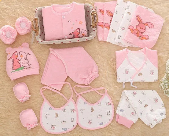 Padded cotton baby clothes multi-piece set in Radish Rabbit Pink for newborns