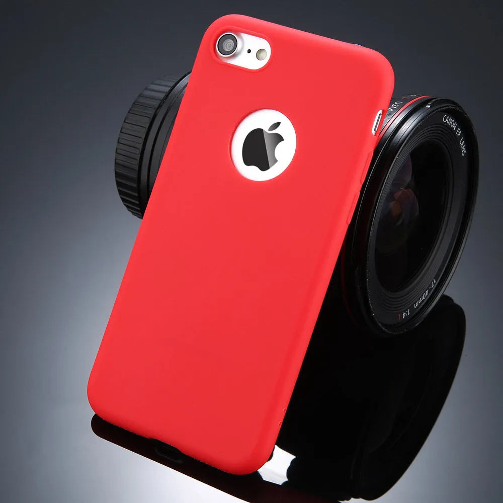 Candy colour soft silicone TPU phone case for Apple iPhone on a plain background