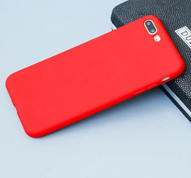 Frosted matte soft shell iPhone case in multiple colours, shown on an iPhone.