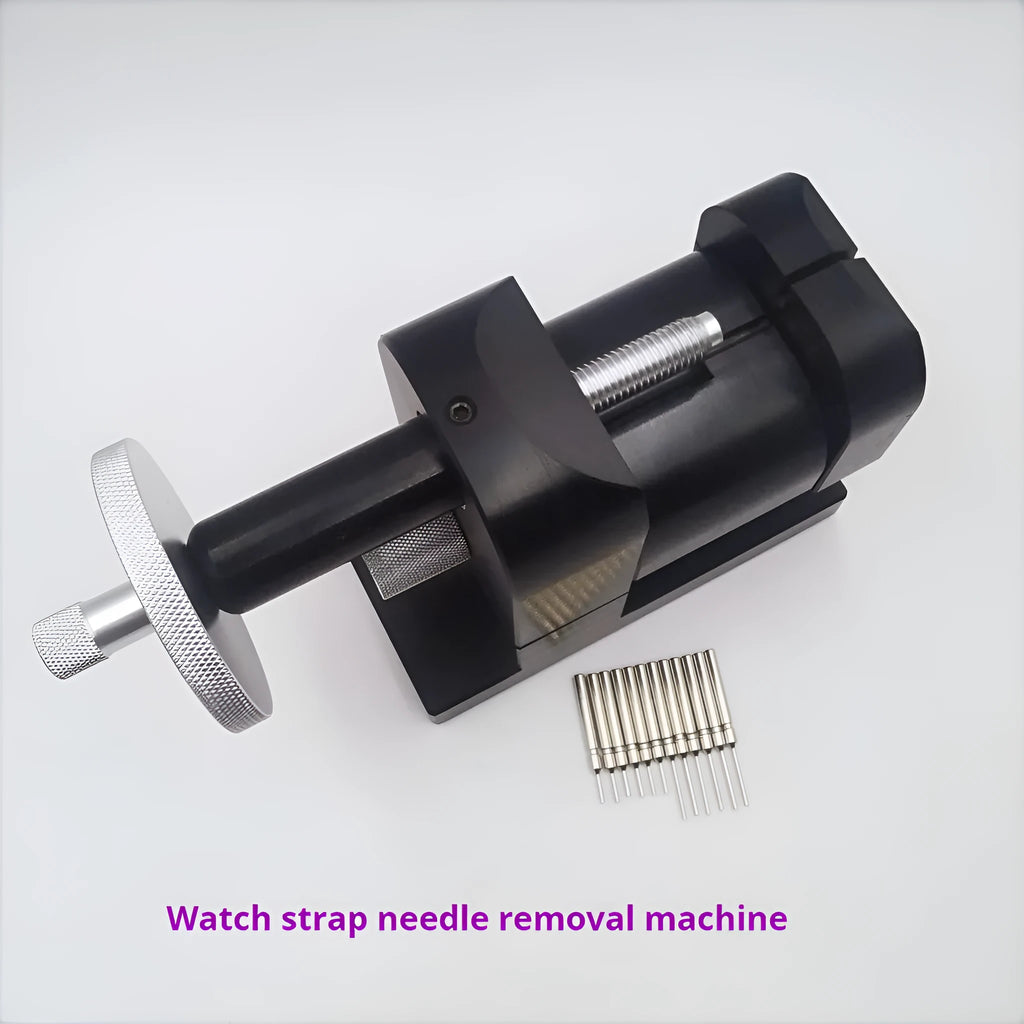 Alloy steel watch strap removal machine and tool set for professional watch repair.