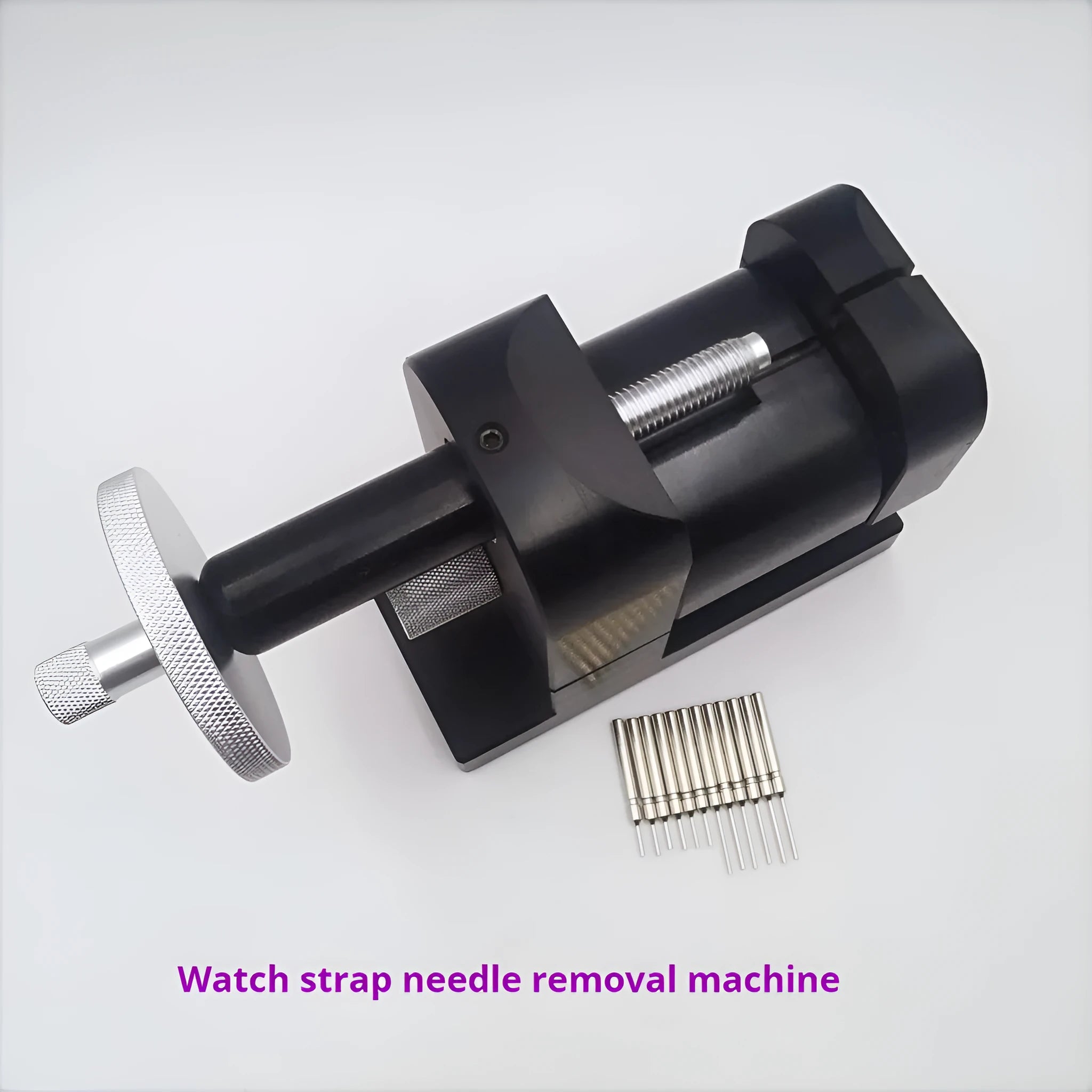 Alloy steel watch strap removal machine and tool set for professional watch repair.