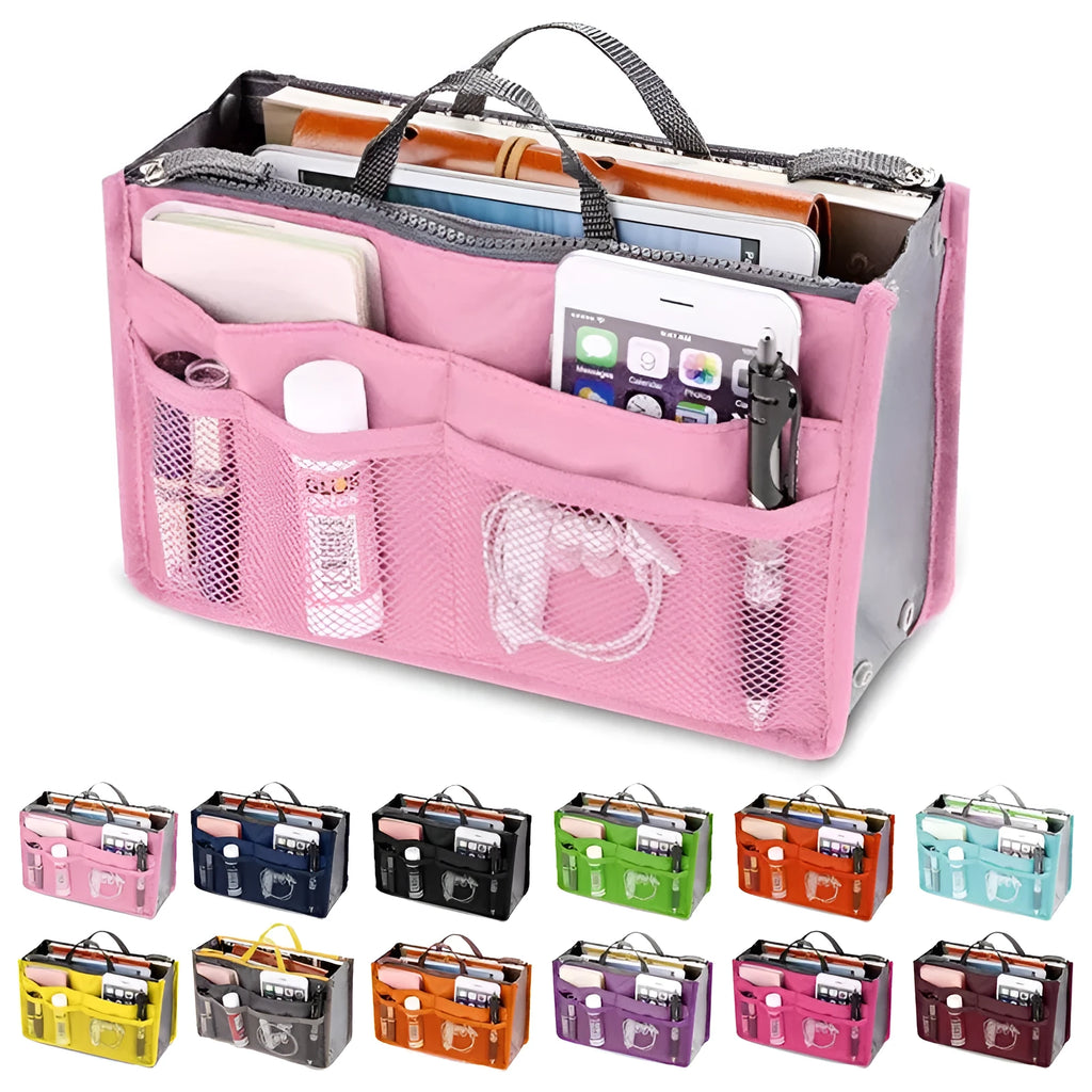 Nylon ladies makeup cosmetic bag, 28cm by 10cm by 18cm, with zipper closure, available in multiple colours