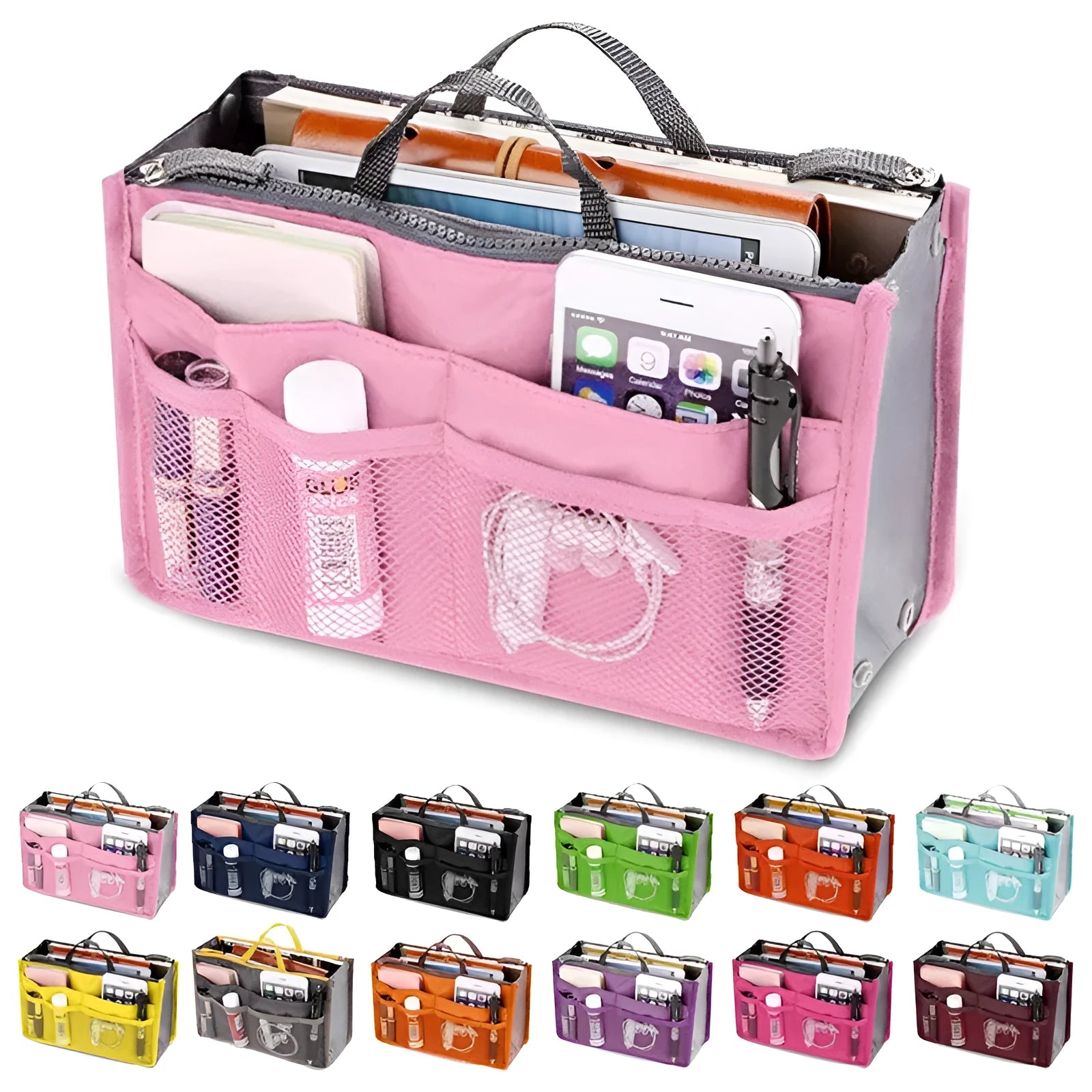 Nylon ladies makeup cosmetic bag, 28cm by 10cm by 18cm, with zipper closure, available in multiple colours