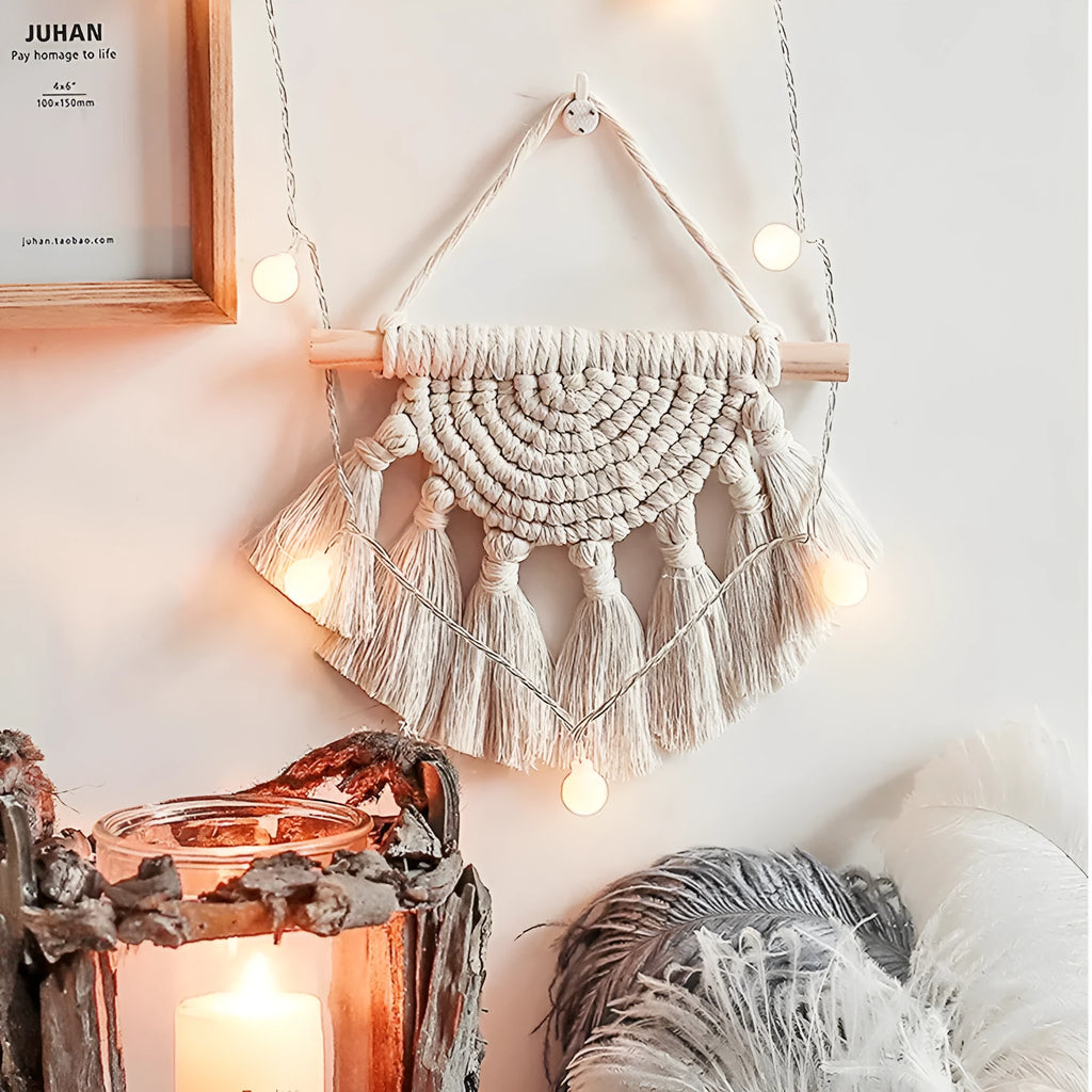 Hand-woven cotton linen tapestry Nordic style wall hanging decoration 20x25cm
