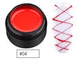 Six 5ml bottles of nail elastic drawing gum in black, white, blue, red, glitter gold, and glitter silver for DIY nail art