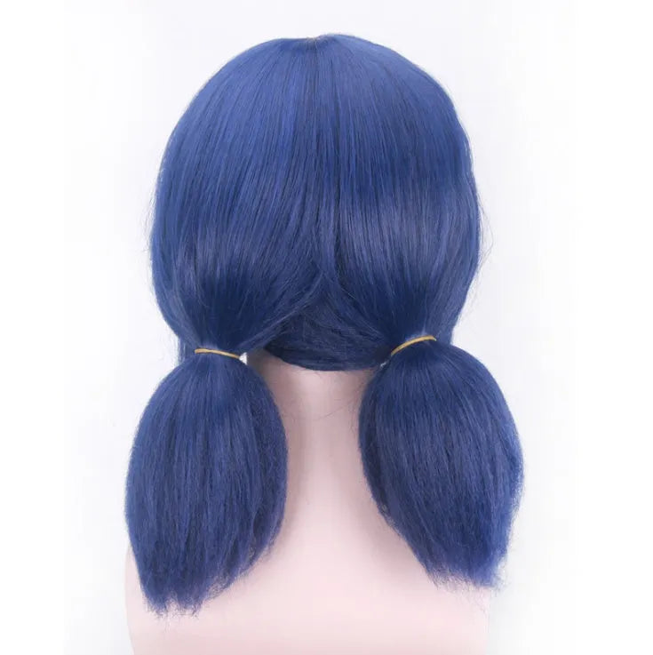 Ladybug Ladybug mixed blue cosplay wig with 35cm high temperature wire and adjustable inner net on mannequin