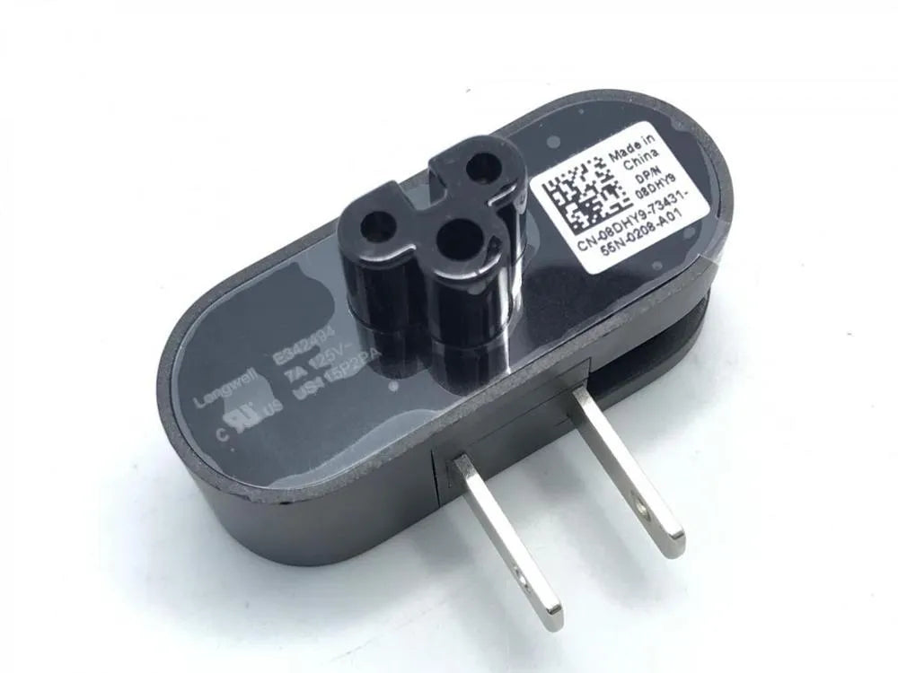 Black folding US plug travel adapter showing plug in both straight and folded positions