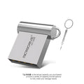 Mini metal USB flash drive with USB 2.0 interface, shown in black or silver and available from 4GB to 128GB.