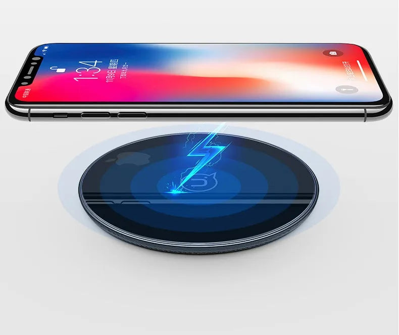 Glass circular wireless charging pad with indicator light for Qi-compatible devices