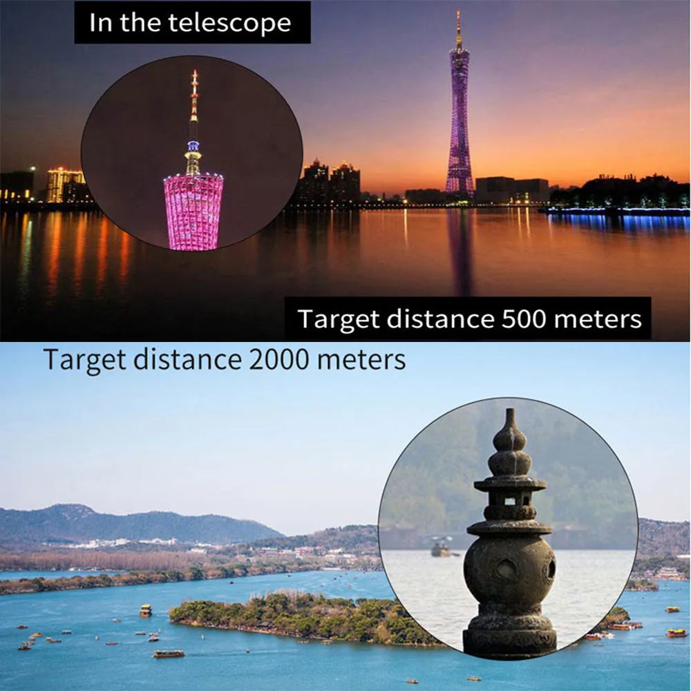 Black 20x50 monocular telescope with 12x magnification for outdoor use