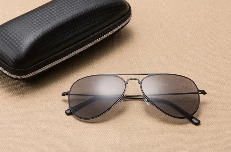 Black stainless steel full lens sun reading glasses with PC lens on display