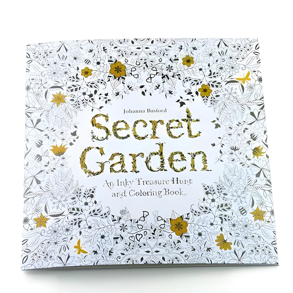 DIY coloring book for adults with cartoon comic style Secret Garden themed line art